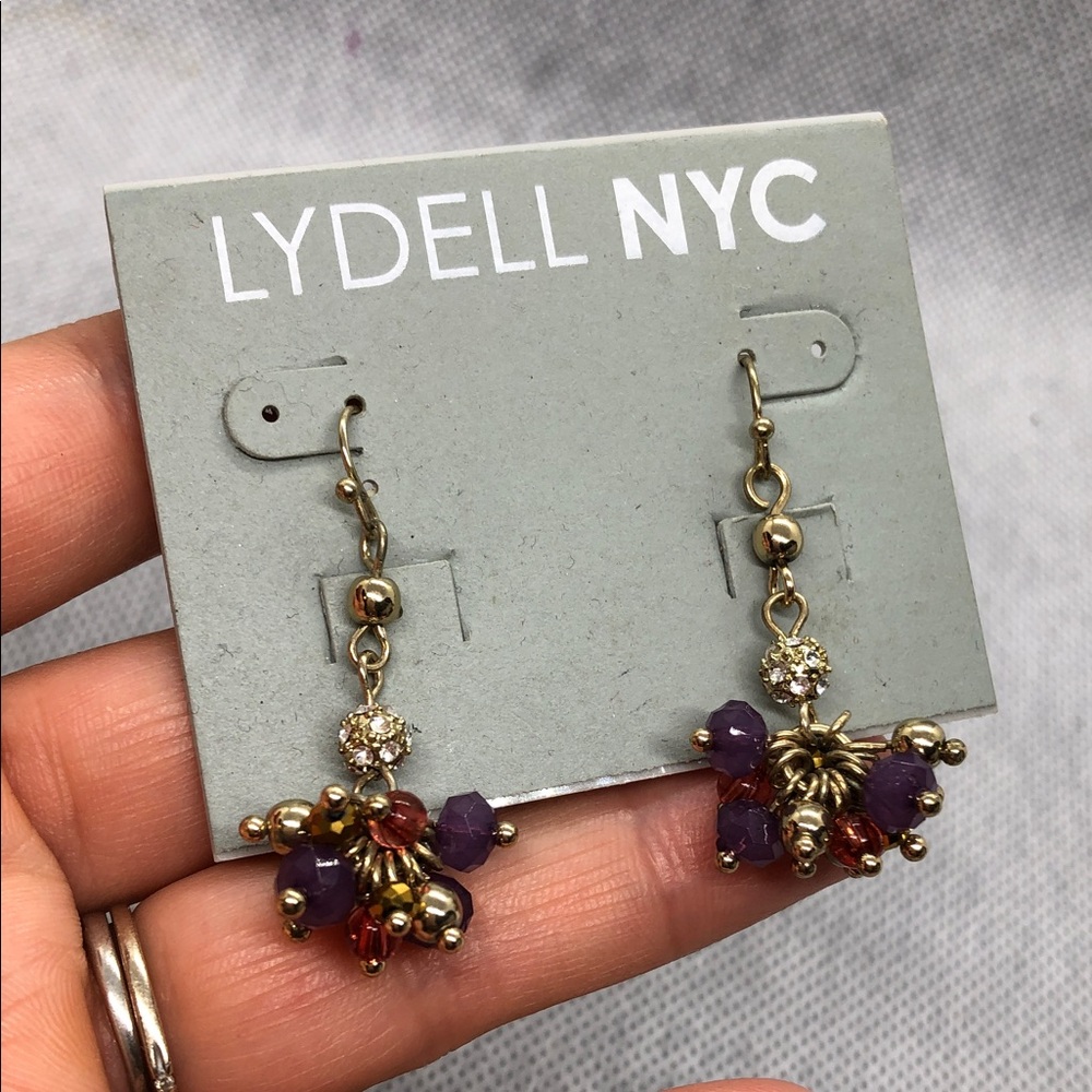 Gold Dangle Earrings with Purple and Red Beads